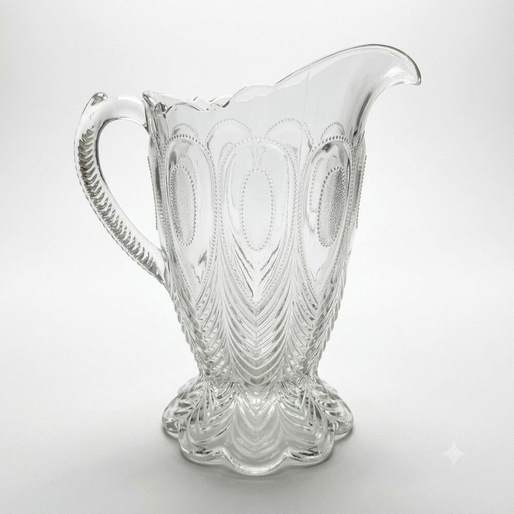 Vintage Georgia or Peacock Feather Pattern Clear Glass EAPG Pitcher
